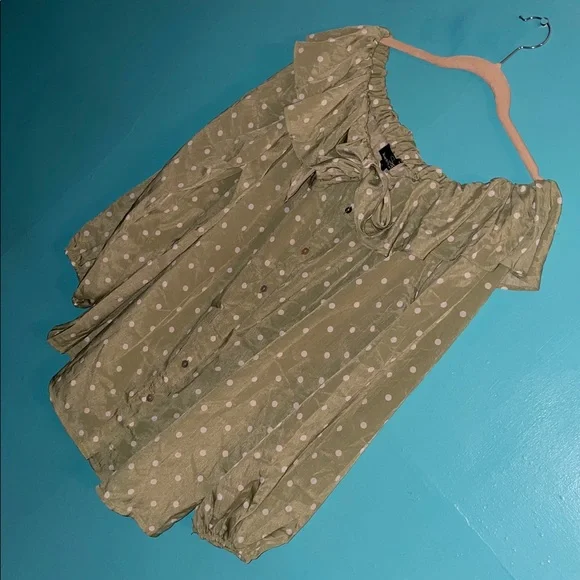 Suzanne Betro Olive Blouse with White Dots - Picture 7 of 16